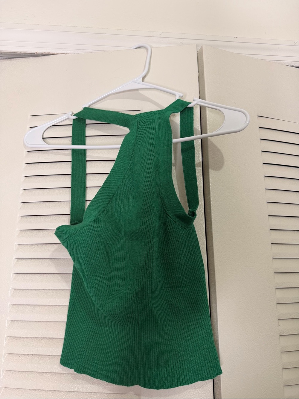 One shoulder open back green Ribbed Tank Top - Women Tops
